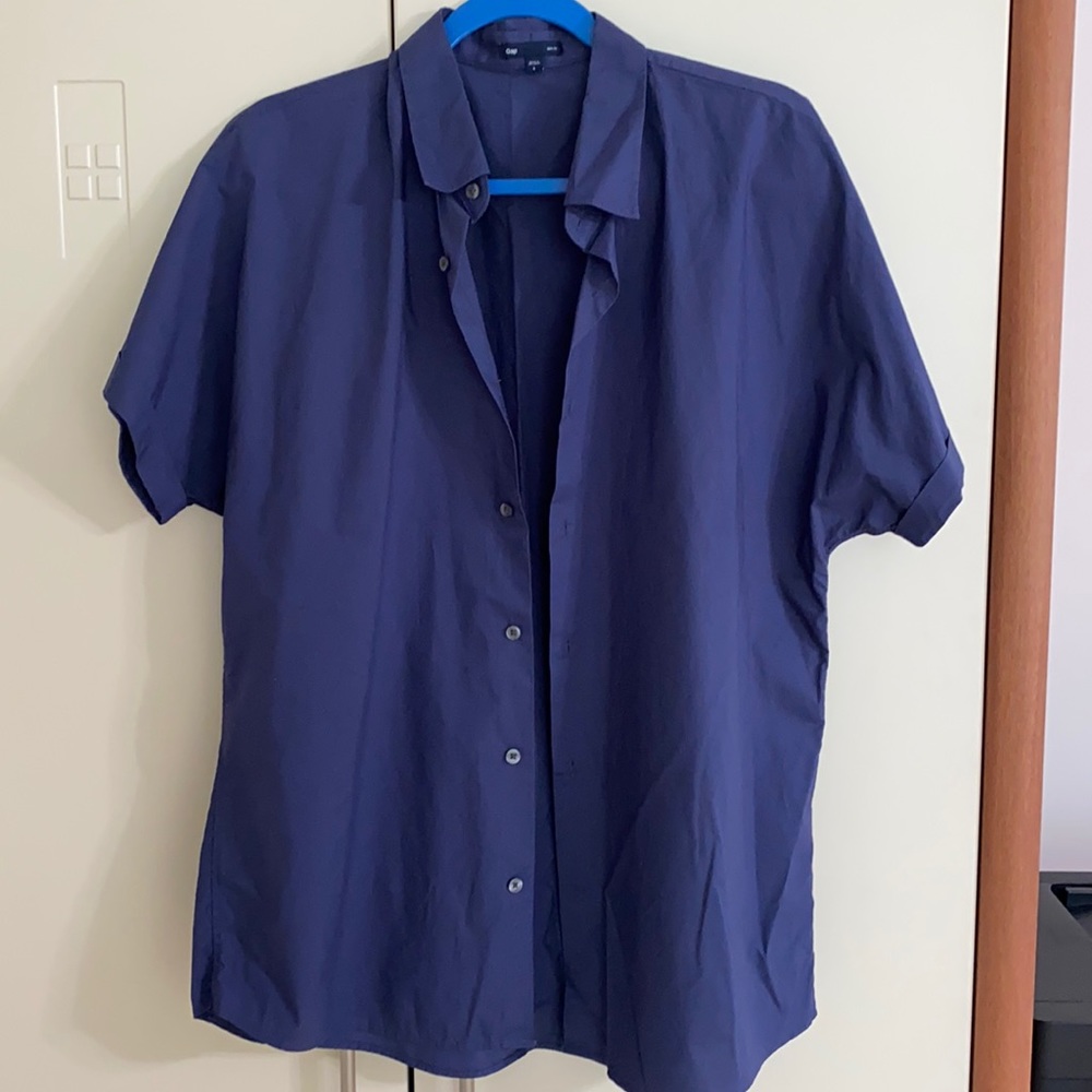 Gap Short Sleeve Blue Button Down | Large